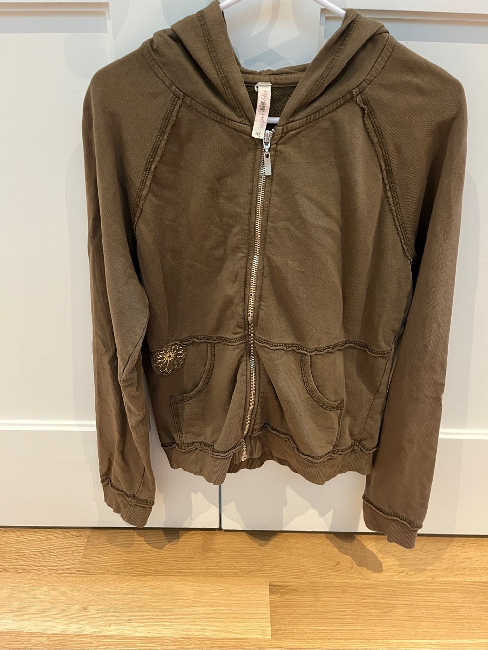 Green Hooded Zip-Up Sweatshirt with Gold & Red Embroidery